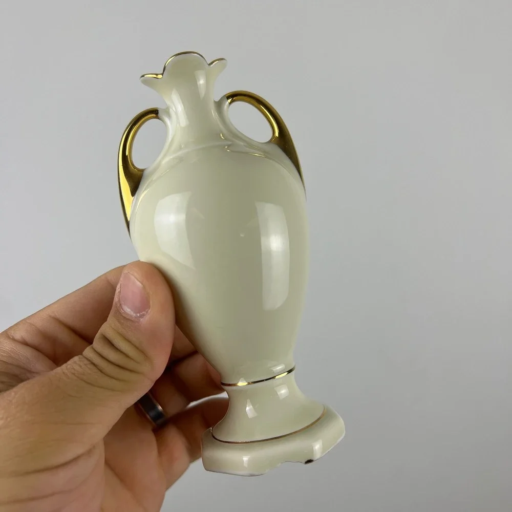 M. &‎ R. France Miniature Bud Vase Gold Trim Cream Porcelain Excellent Vintage